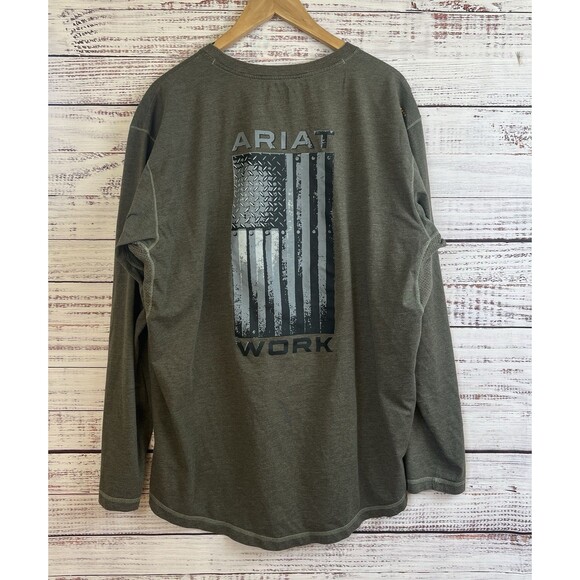 Ariat Rebar Long Sleeve Tee XL Green Flag - Picture 1 of 9